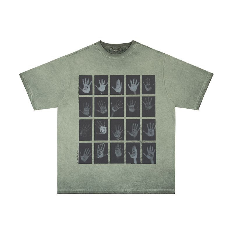 Mens T Shirts Palm Print Old Short Sleeves