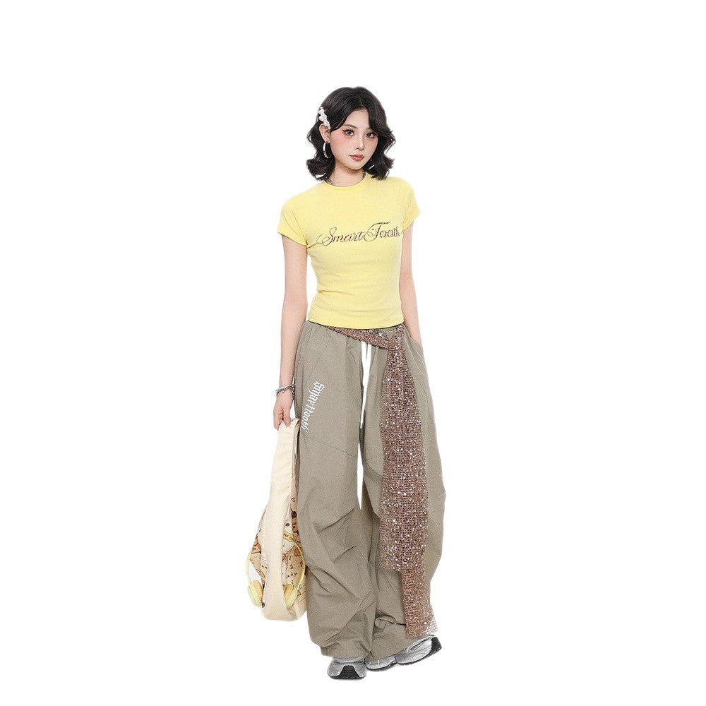 Women casual pants sequin straps