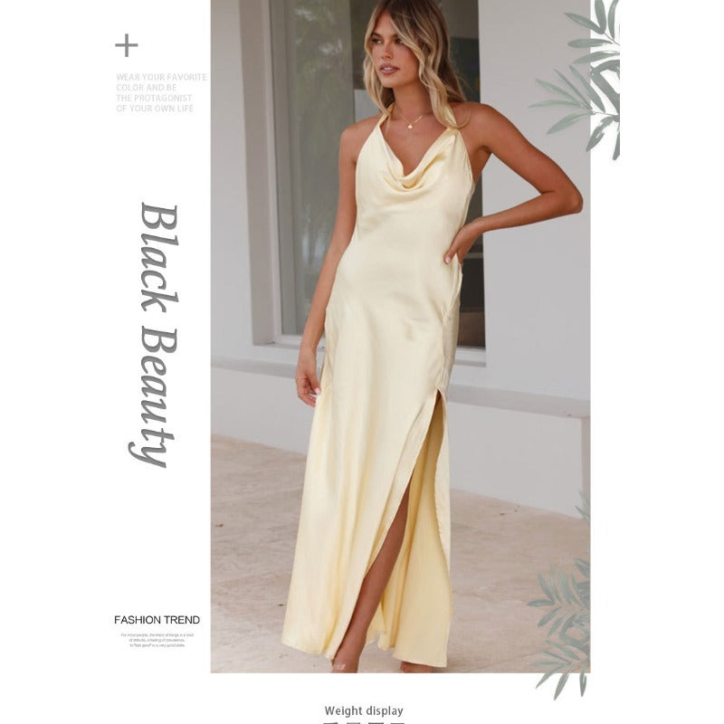 Women's dress - european & american style - amazon hot seller - sexy slit - slim fit - fashionable sleeveless long slip dress