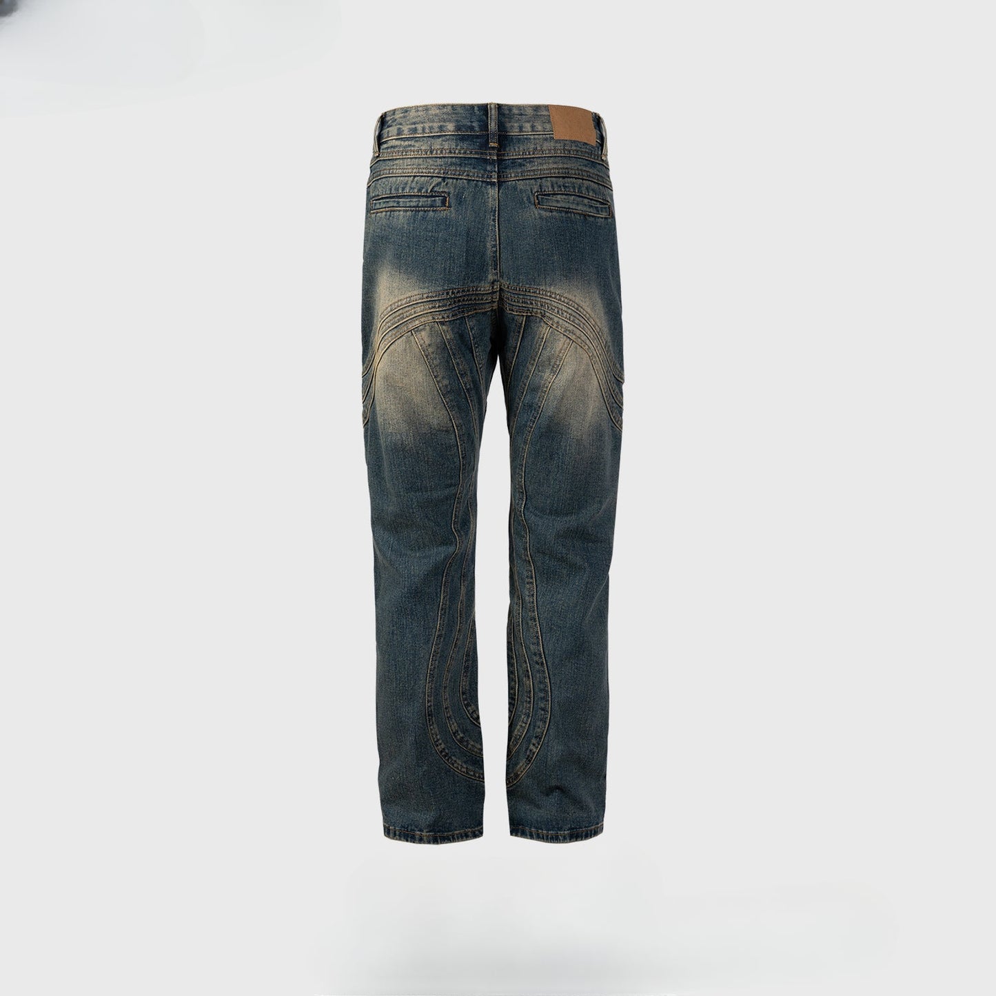 MIJKO Men Vintage Pants MIJKO Textured Splicing Trousers Straight Washing Water Old Jeans