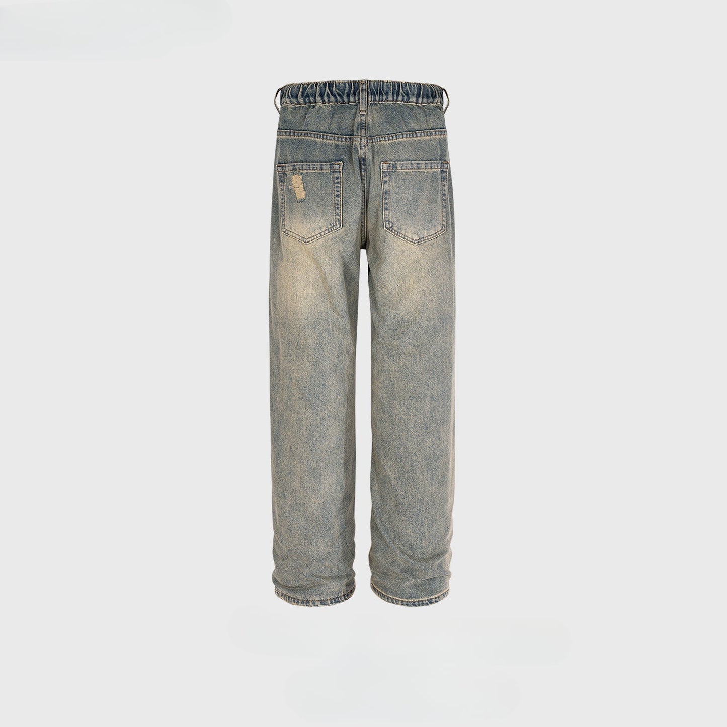 MIJKO Men's Vintage Pants MIJKO ripped trousers men's and women's washed water old jeans