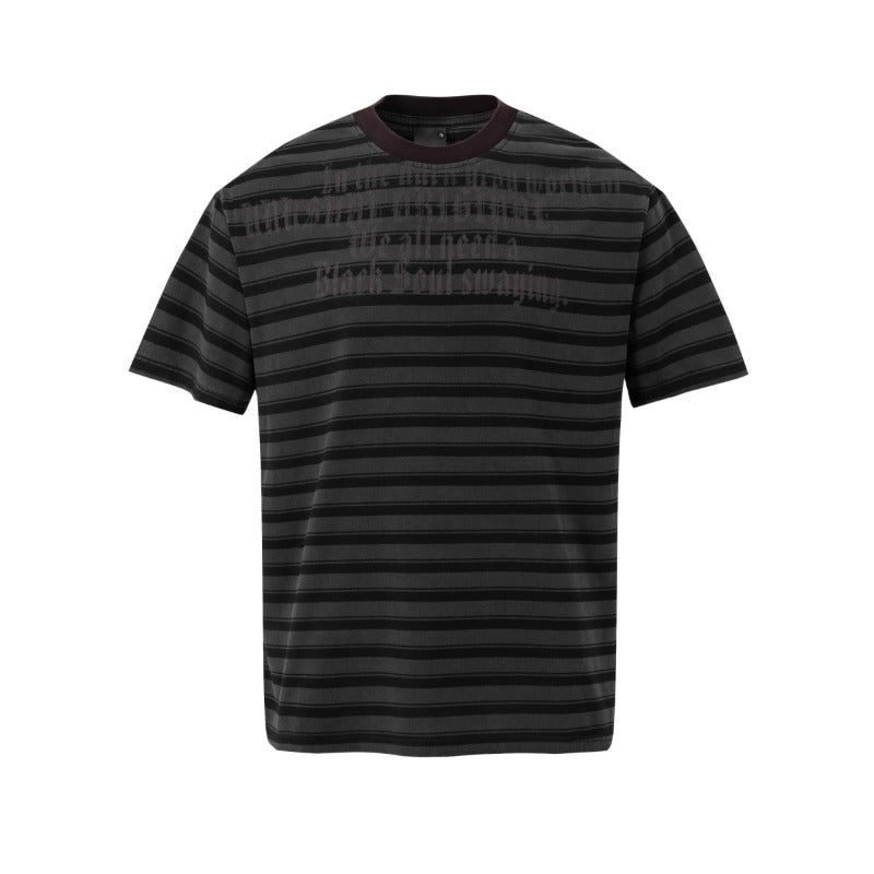 Men's t-shirts - american high street retro streetwear couple style striped letter design men's crew neck slightly loose short sleeve t-shirt