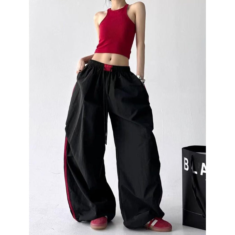 Women casual pants women loose retro contrasting striped scimitar pants
