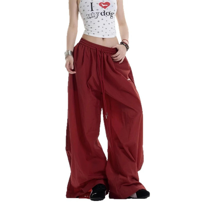 Women casual pants retro drawstring loose