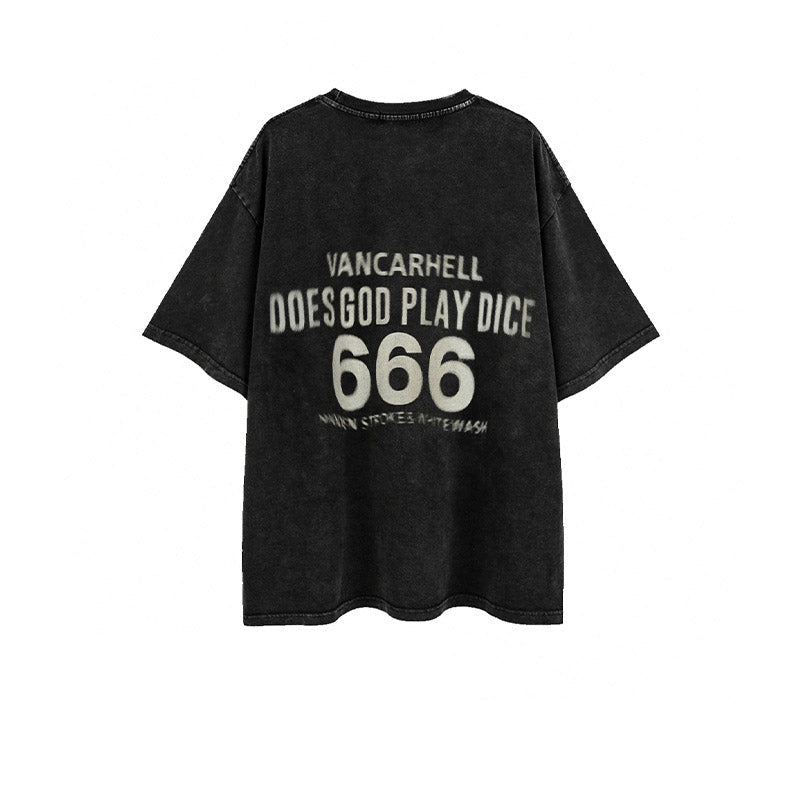 Mens T Shirts Dice Print Loose Short Sleeves