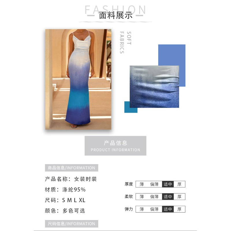 Women's dress - european & american sexy women's clothing - cross-border amazon sexy camisole satin gradient backless dress