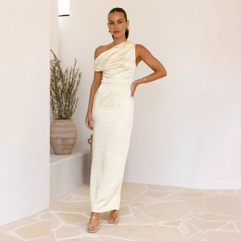 Women's dress: european and american sexy bandeau dress, women's summer solid color hot girl skirt, high-end sleeveless midi dress, slim-fit women's clothing