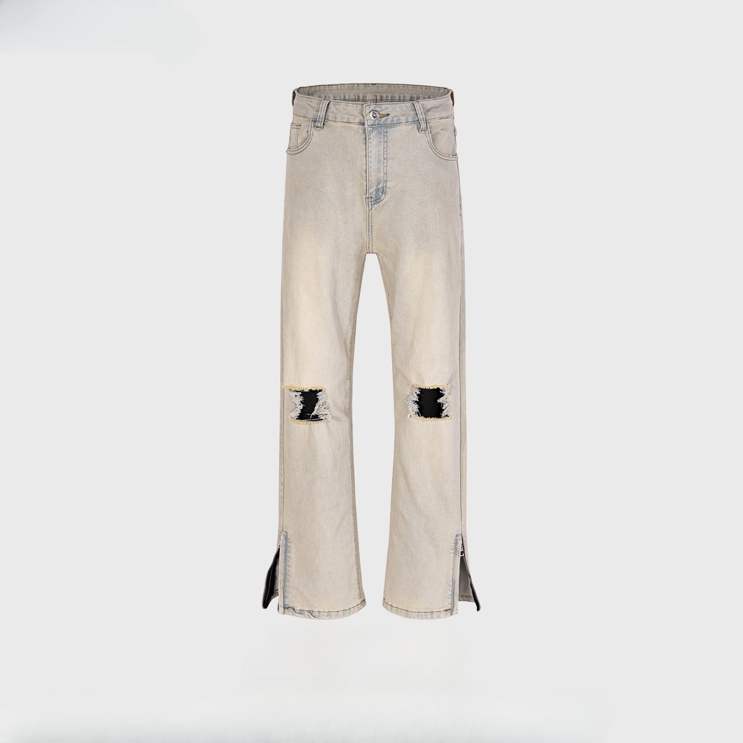 MIJKO Men Vintage Pants MIJKO Wash Old Slightly Stretched Ripped Jeans