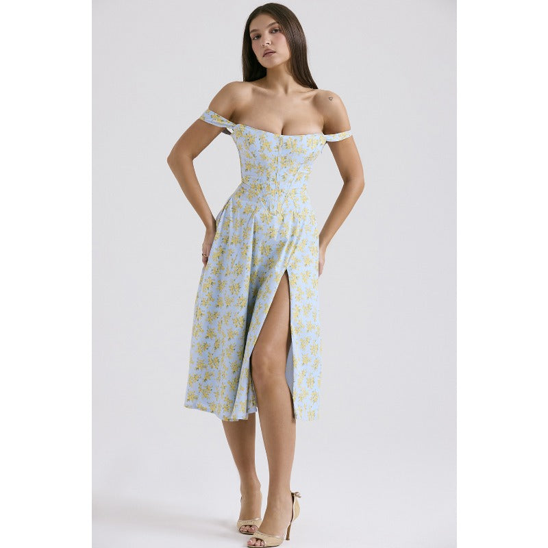 Women's dress - cross-border e-commerce, independent website, foreign trade, spring/summer, european and american style, slimming, spaghetti strap, sexy slit, floral print dress
