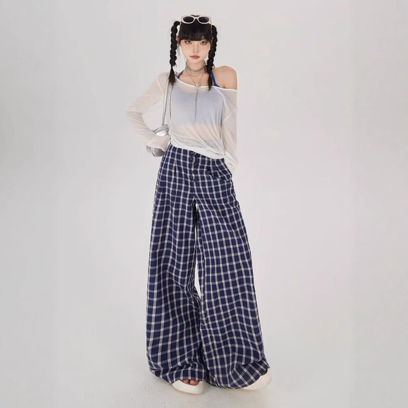 Women casual pants plaid summer hong kong style