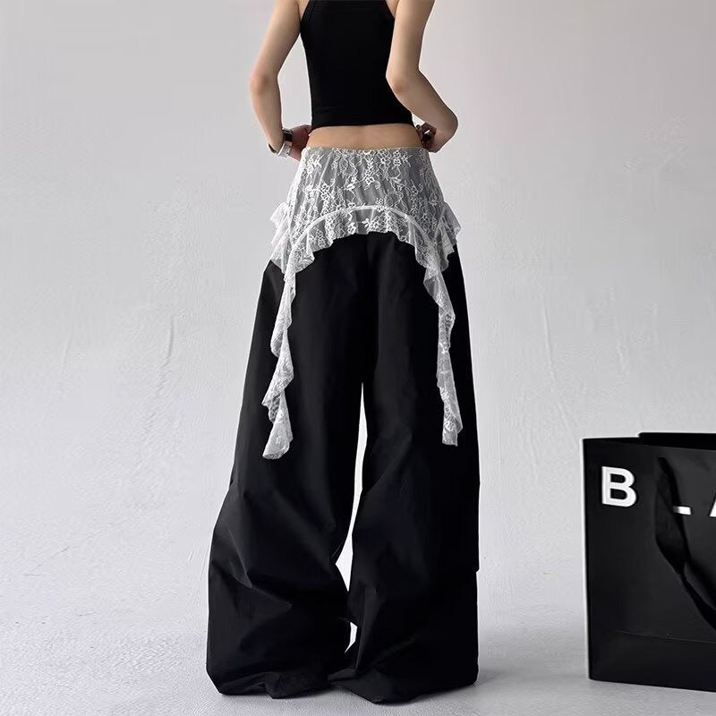 Womens casual pants summer lace stitching slacks