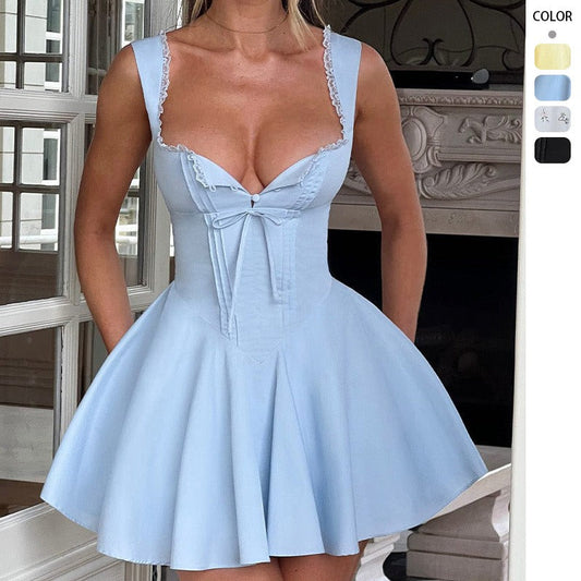 Women's dress: new european and american sexy women's clothing, lace patchwork hot girl camisole dress, slim-fit backless mini dress