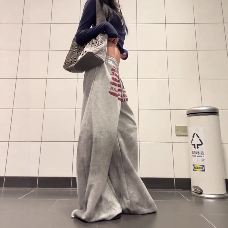 Women casual pant retro drawstring loose