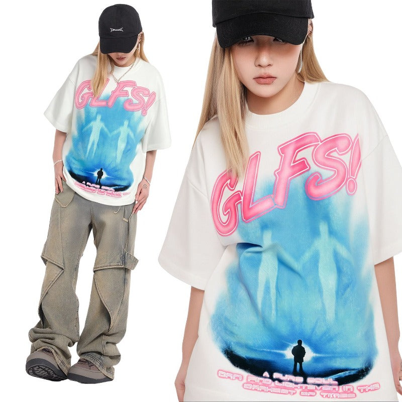 Men's t-shirts: gt american streetwear summer alien graphic premium design, men's relaxed fit crew neck short sleeve tee