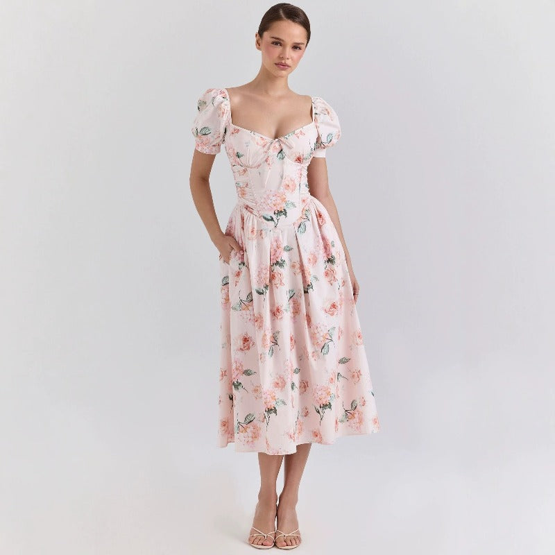 Women's dress - cross-border spring/summer amazon fashion: european & american style, artistic french-inspired, fresh print, trendy women's apparel