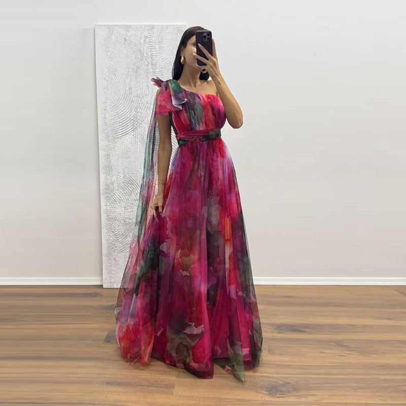 Women's dress - cross-border ins style vacation casual party dress - european and american spring/summer mesh print cami dress