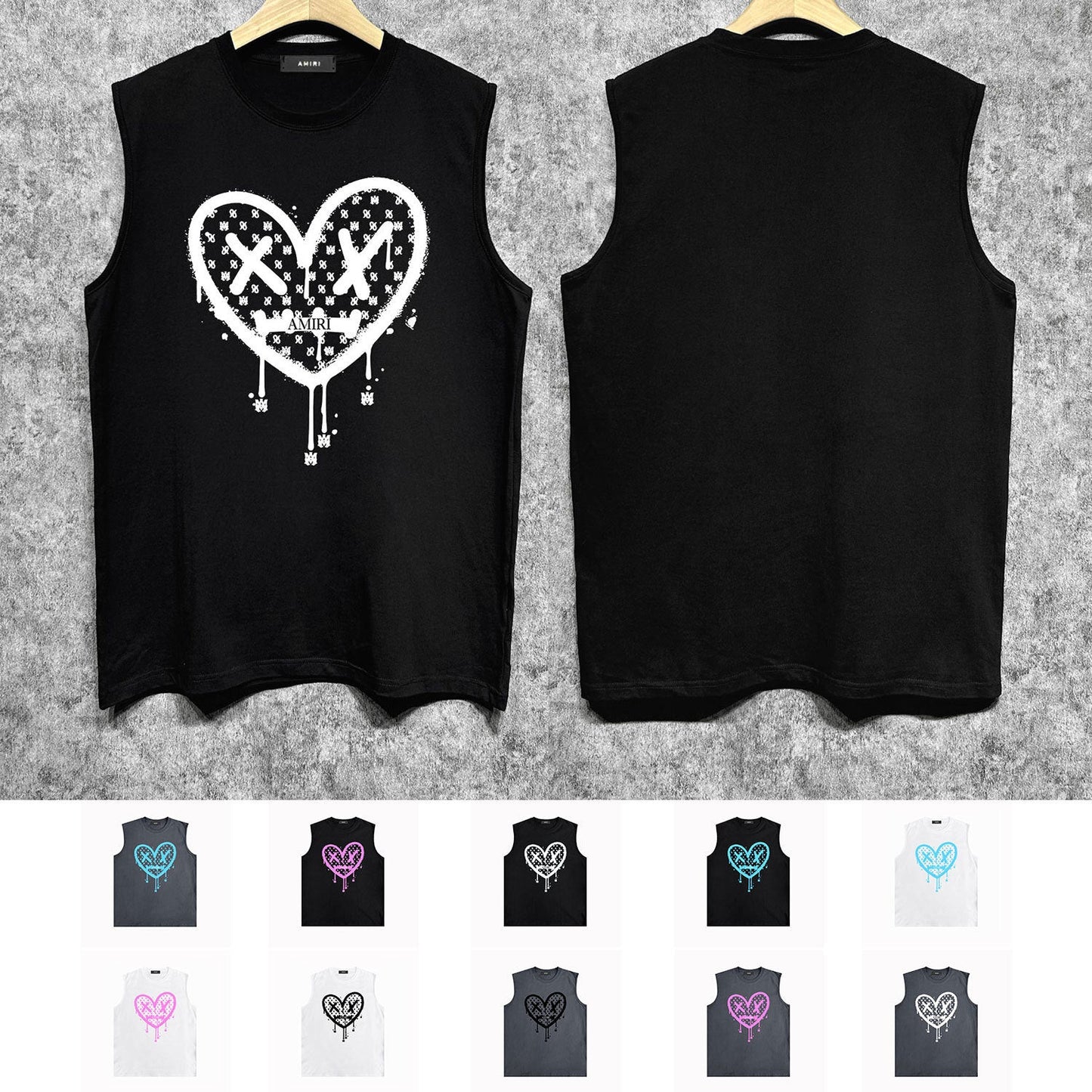 Amiri tank top splash paint heartprinting