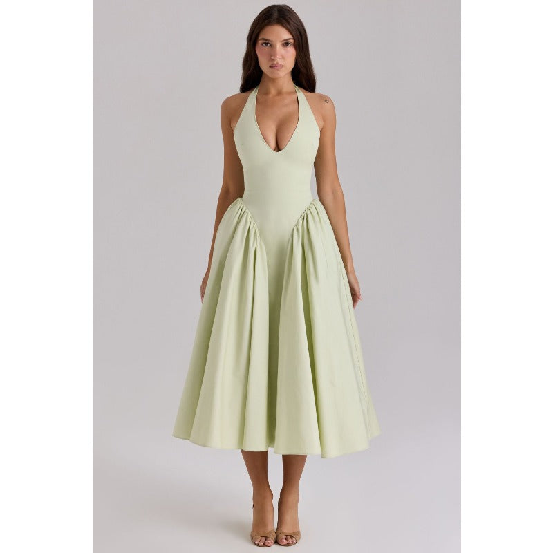 Women's dress - cross-border e-commerce, european & american style, spring collection, elegant v-neck halter neck sexy evening gown dress