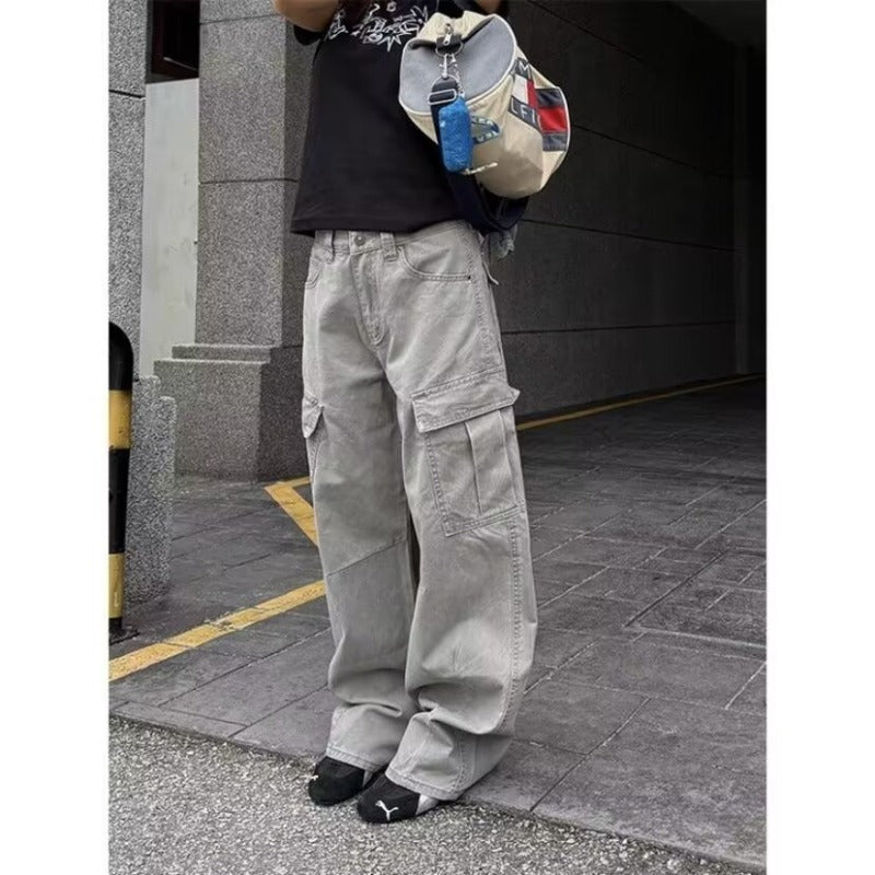 Women casual pants overalls, loose hip hop casual washed trousers
