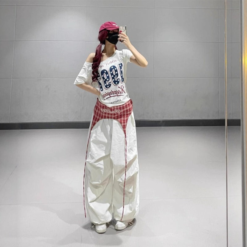 Women casual pant summer retroplaid fart curtain