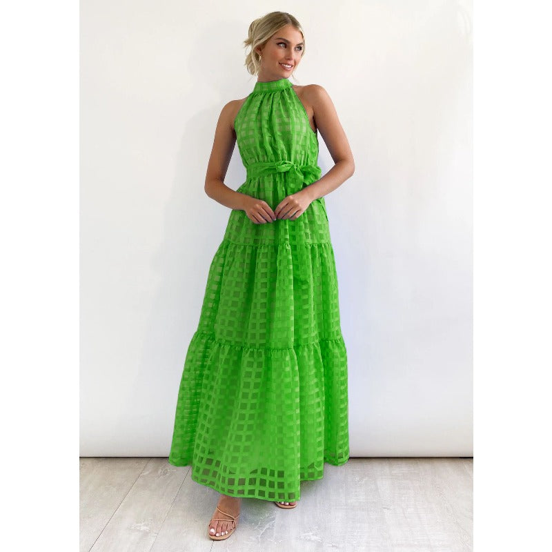Women's dress - european and american style, summer casual, high-end sleeveless, cinched waist, flowy maxi dress, soft and elegant