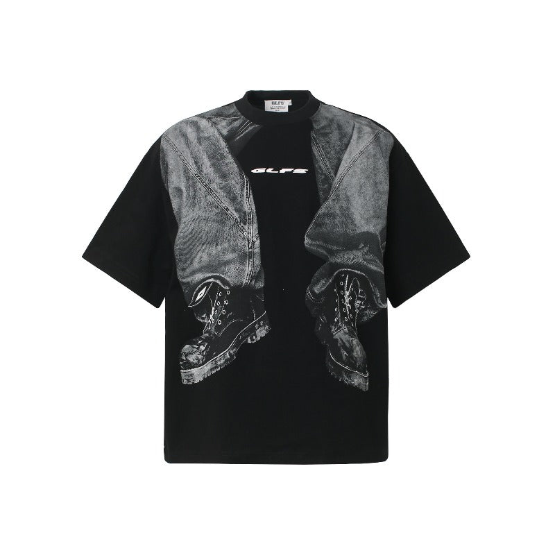 Men t shirts t american retrocouple street trendy classy high street pants printing design men's loose small neckline t-shirt