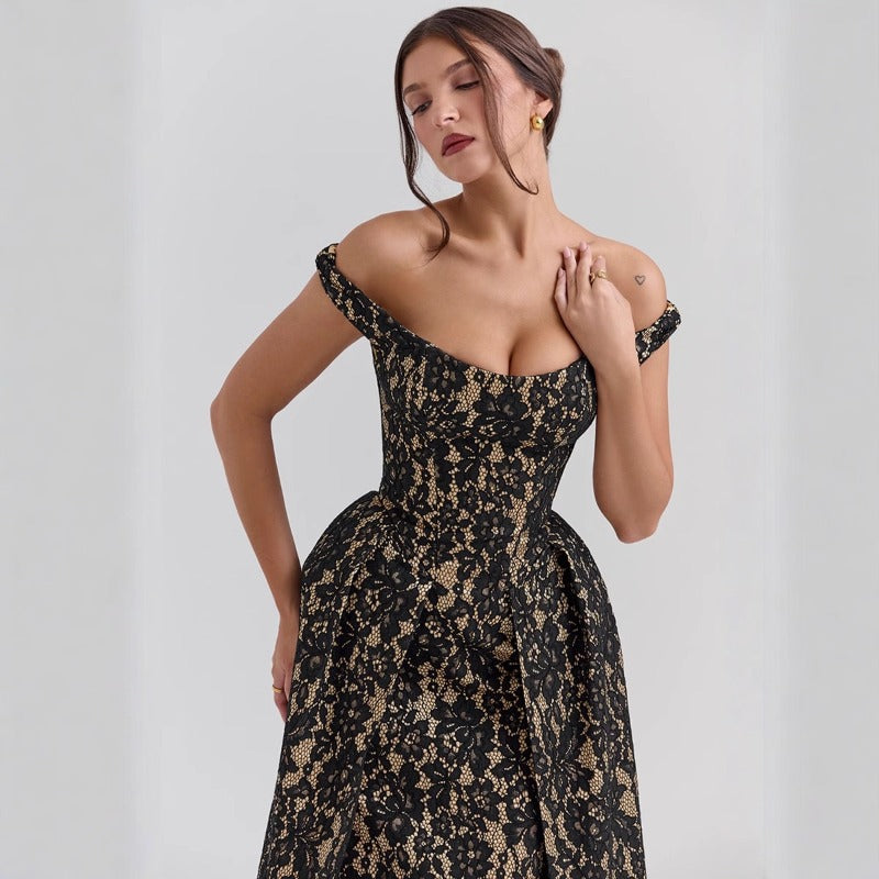 Women's dress - spring/summer european & american style - fashionable, elegant, one-shoulder, backless, slim-fit, waist-cinching, printed dress for women
