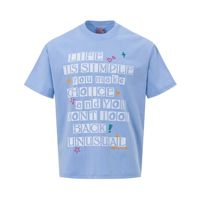 Men's t-shirts - american high street retro streetwear couple's style letter graphic design men's crew neck loose fit short sleeve t-shirt