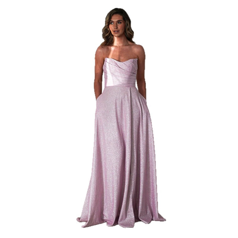 Women's dress amazon fashion banquet dress ins sequin big skirt tube top sexyfashion slit dress