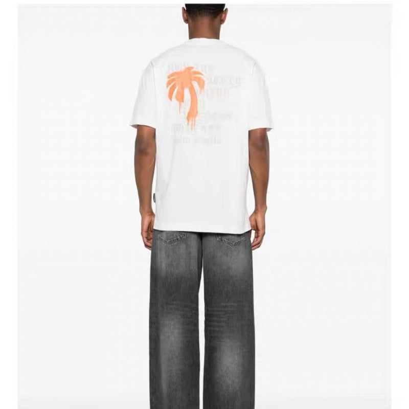 Palm Angels T Shirts Letter Painted Coconut Tree Print Short Sleeve T-Shirt