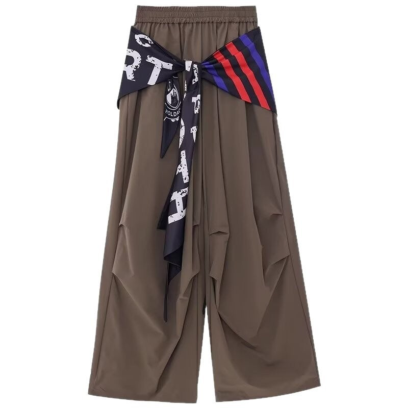 Women casual pant retrocontrast color fart curtain loose