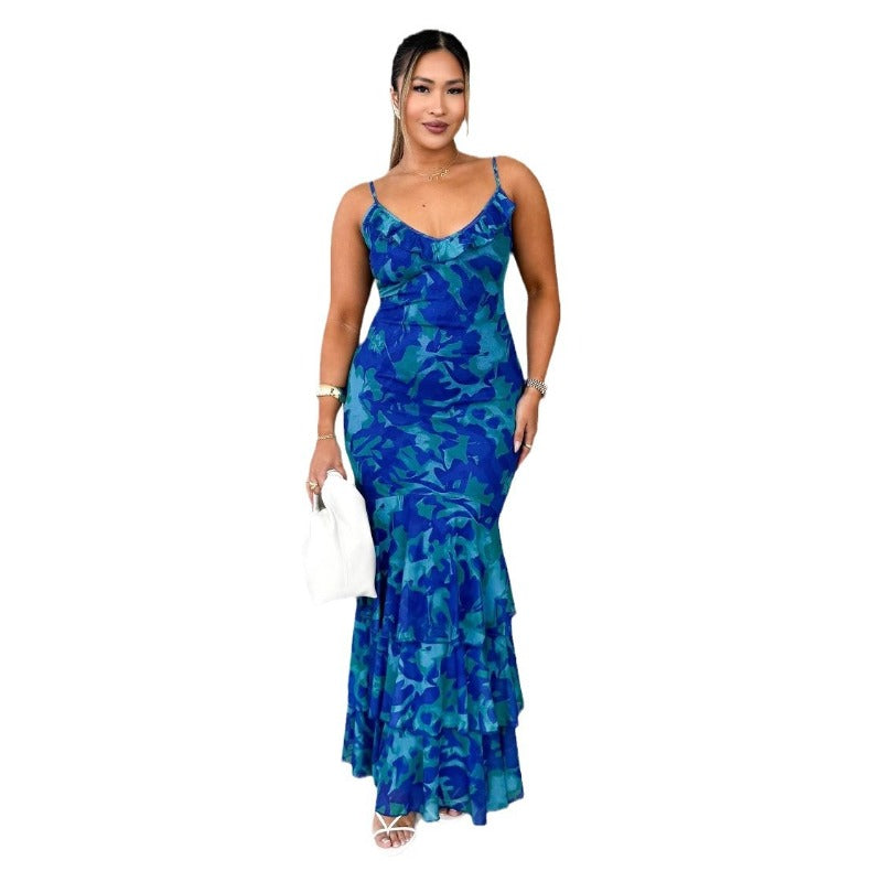 Women's dress - cross-border fashion: sexy, chic, and trendy european & american style. features a spaghetti strap, long length, floral lace, and slim fit design. perfect for instagram-worthy looks