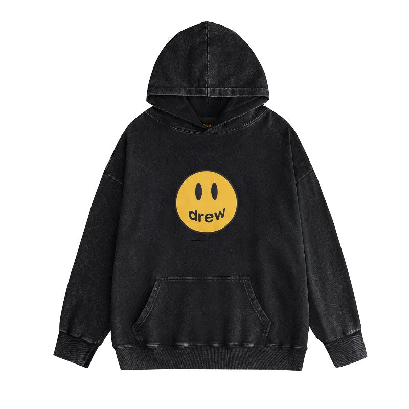 Drew house hoodie - autumn/winter d@ew smiley face letter washed & distressed hooded sweatshirt - wholesale