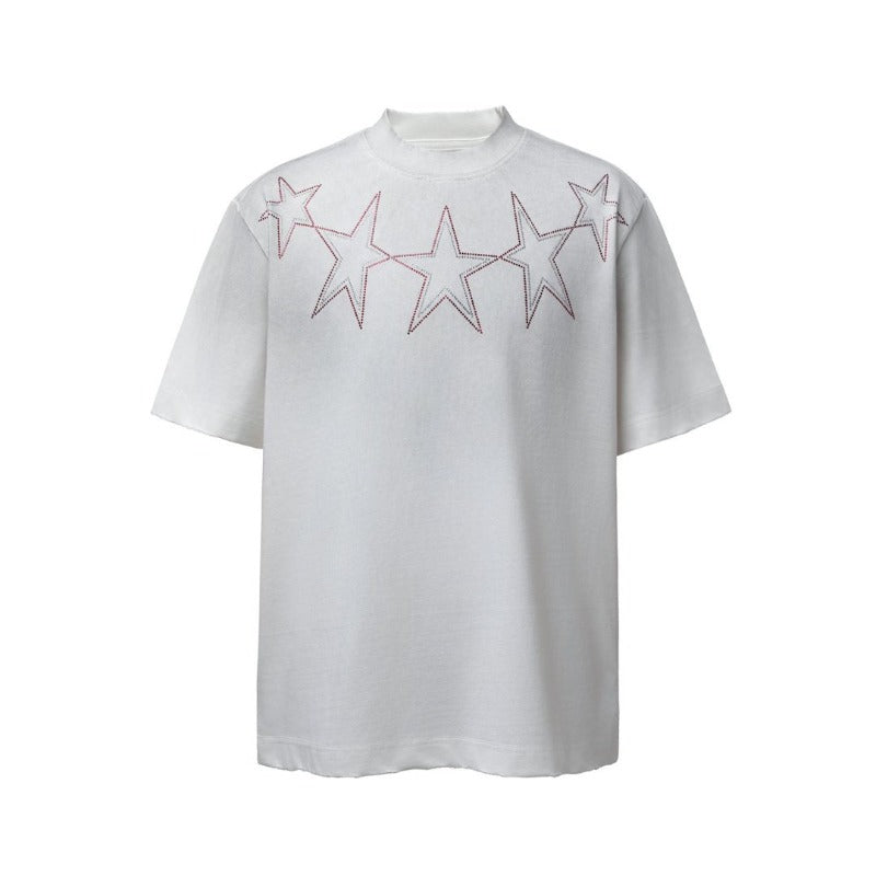 Men's t-shirts: american retro heavyweight double yarn hotfix graphic design crew neck high street oversized short sleeve tee