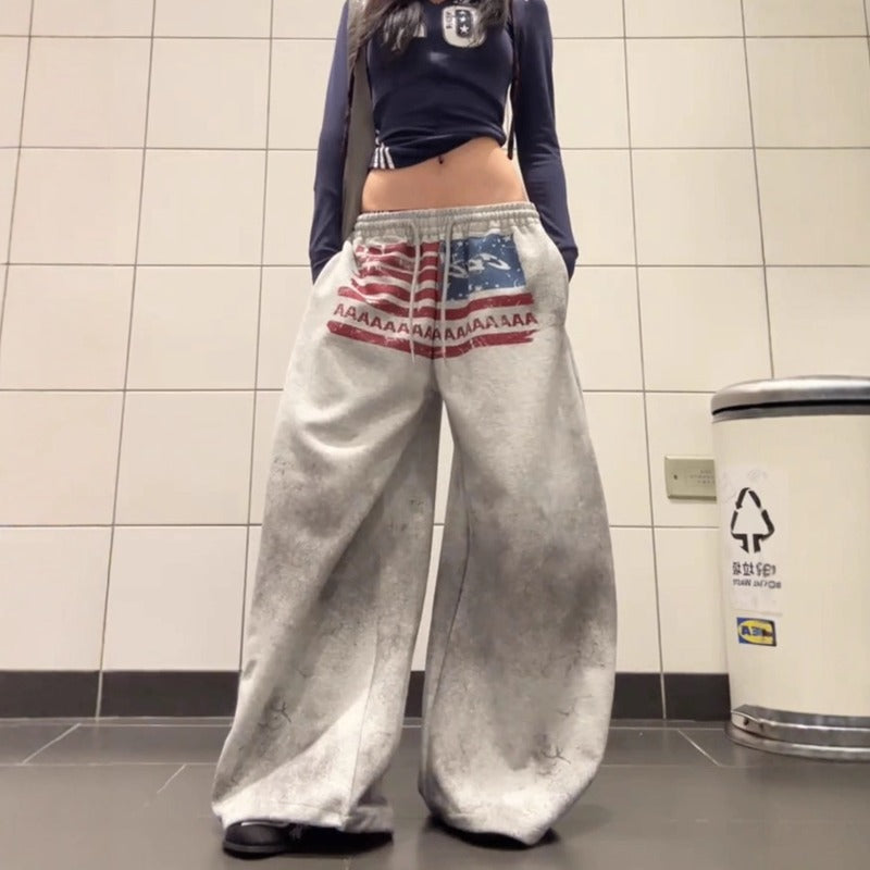 Women casual pant retro drawstring loose