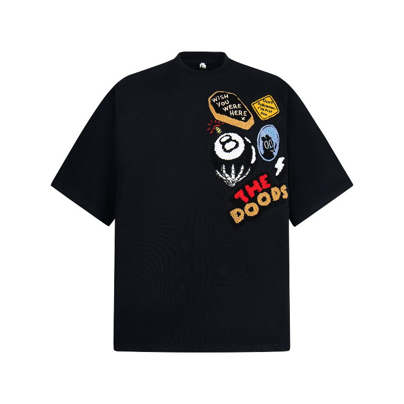 Men's t-shirts: american street style, unisex, retro creative black ball design, men's loose fit, premium heavyweight short sleeve tee
