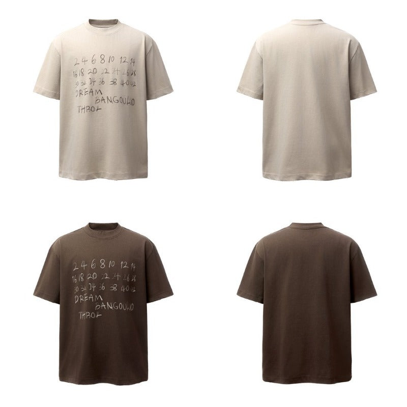 Men's t-shirts: american retro heavyweight double yarn letter print crew neck design, men's high street loose fit short sleeve tee