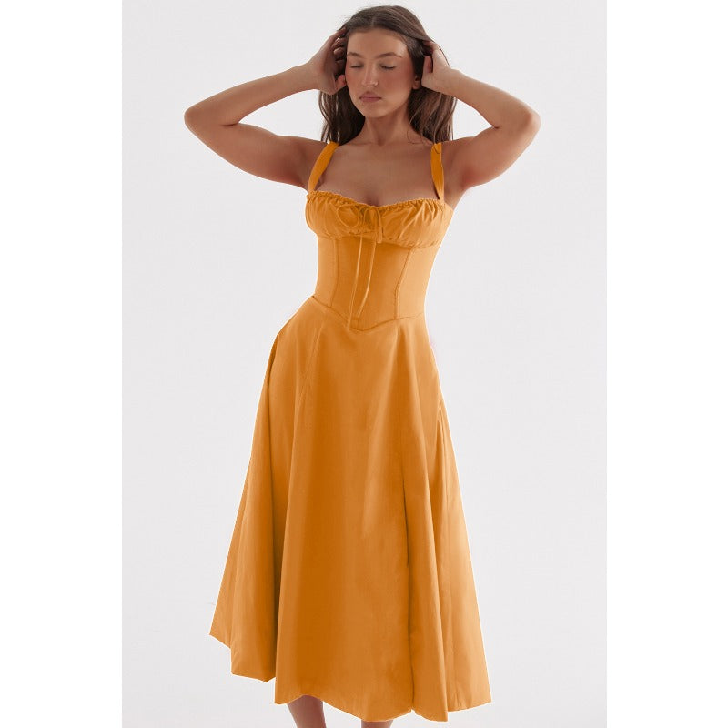 Women's dress: amazon bestseller - summer chic, elegant, high-end, spaghetti strap, soft & feminine style - french-inspired dress for women