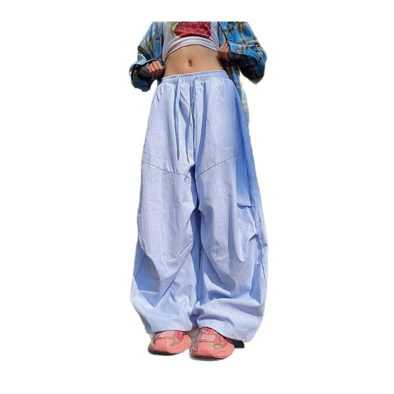 Womens casual pants vintage pleated striped spring summer wide-leg scimitar pants