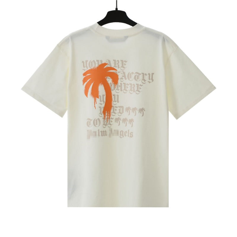 Palm Angels T Shirts Letter Painted Coconut Tree Print Short Sleeve T-Shirt