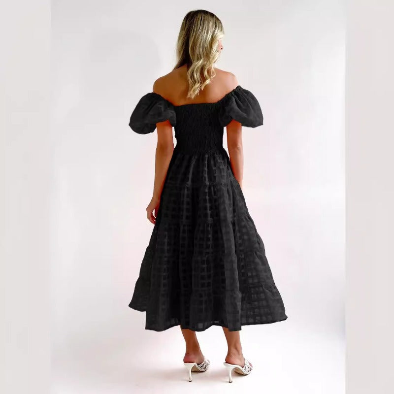 Women's dress: european and american style amazon bestseller - summer one-shoulder puff sleeve fashionable hot girl maxi dress
