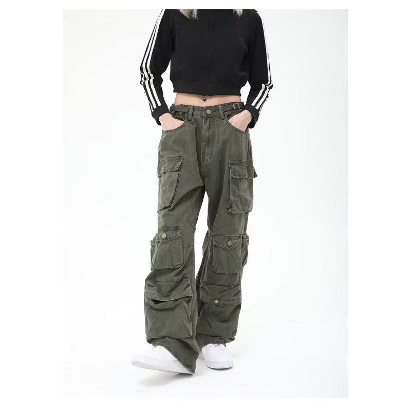 Women casual pants with multiple flap pocket pants