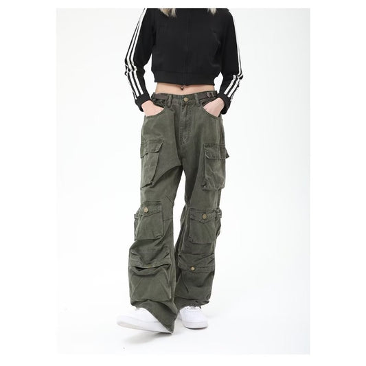 Women casual pants with multiple flap pocket pants