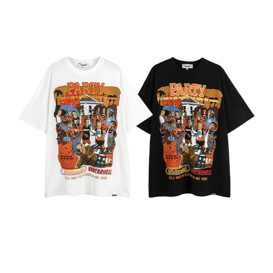 Mens T Shirts Cartoon Character Print Oversize Short Sleeve
