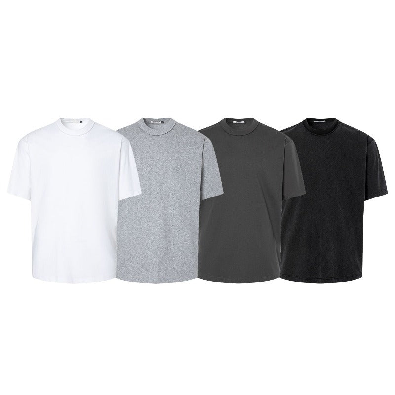Men's t-shirts: minimalist summer solid color premium slim-collar design with stitching detail, relaxed fit short sleeve tee