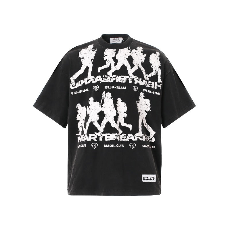 Men's t-shirts: american street style, summer, unisex, creative, washed vintage, premium design, men's loose fit short sleeve t-shirt
