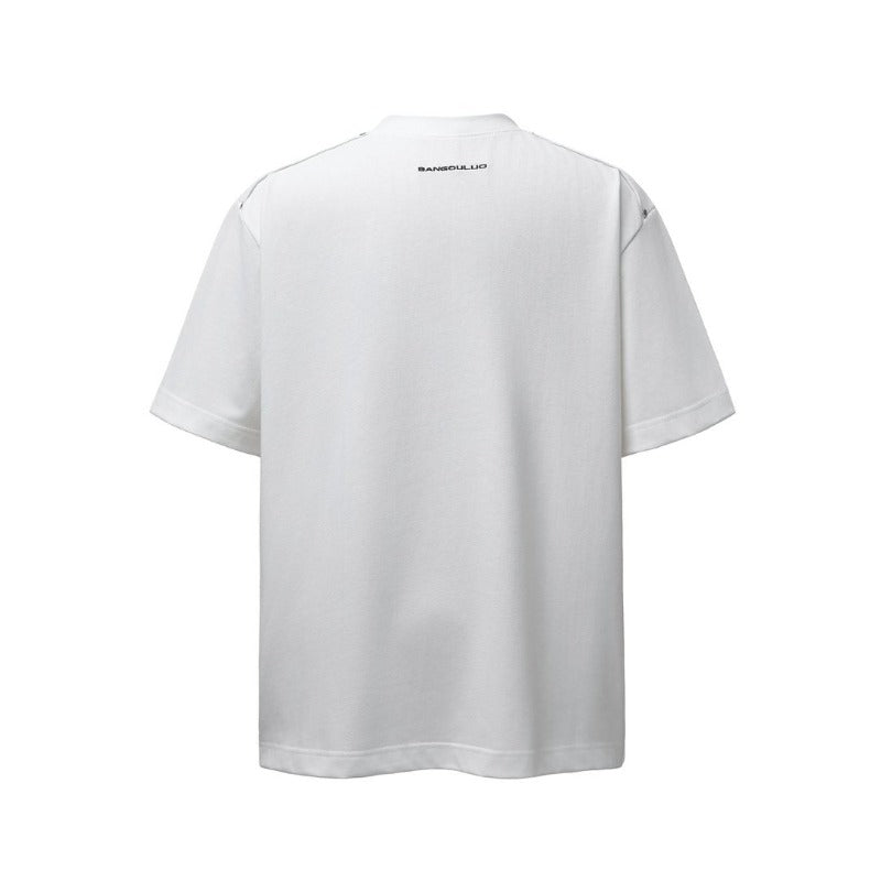 Men's t-shirts: american retro heavyweight double yarn embroidered logo deconstructed design high street oversized short sleeve tee