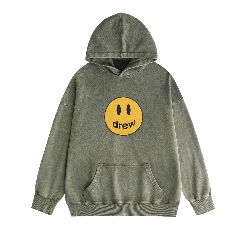 Drew house hoodie - autumn/winter d@ew smiley face letter washed & distressed hooded sweatshirt - wholesale