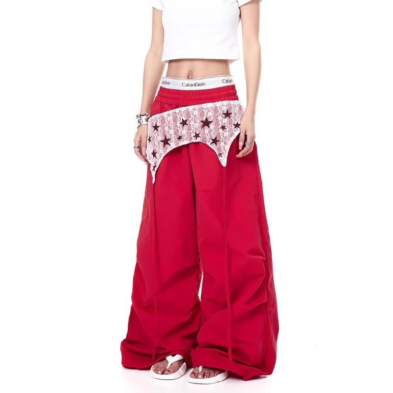 Women casual pant summer star lace fart curtain