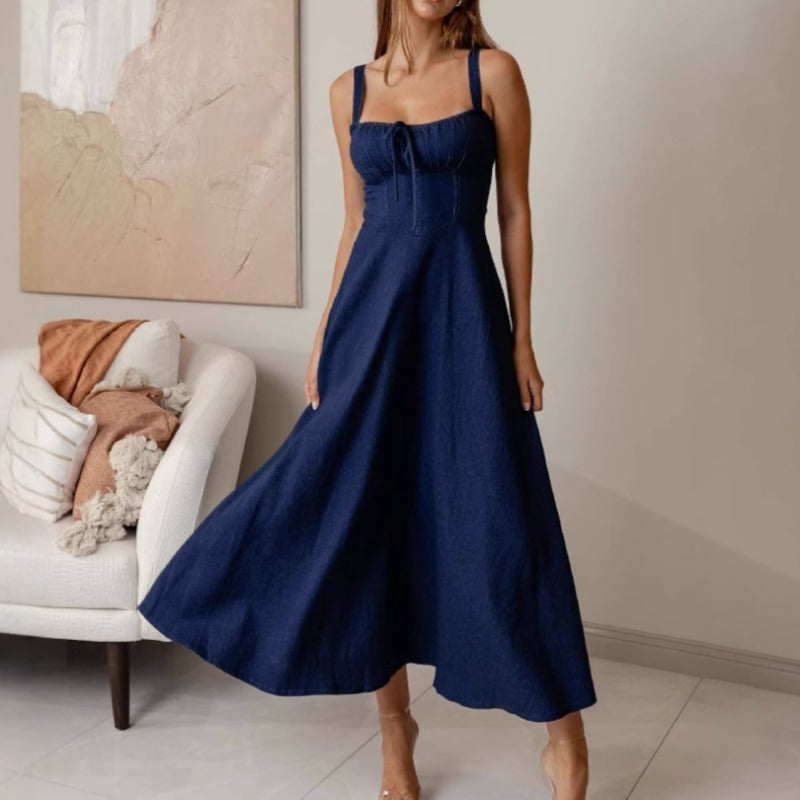 Women's dress: european and american style spaghetti strap dress - amazon cross-border summer fashion sexy backless sleeveless denim dress for women